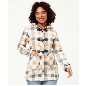 Big Chill Camel & Black Buffalo Check Fleece Toggle Accent Jacket Size Medium M